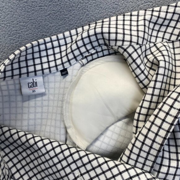 CAbi Black White Windowpane Plaid Knit Jacket Size XS 3173 Asymmetrical Button - Picture 9 of 14